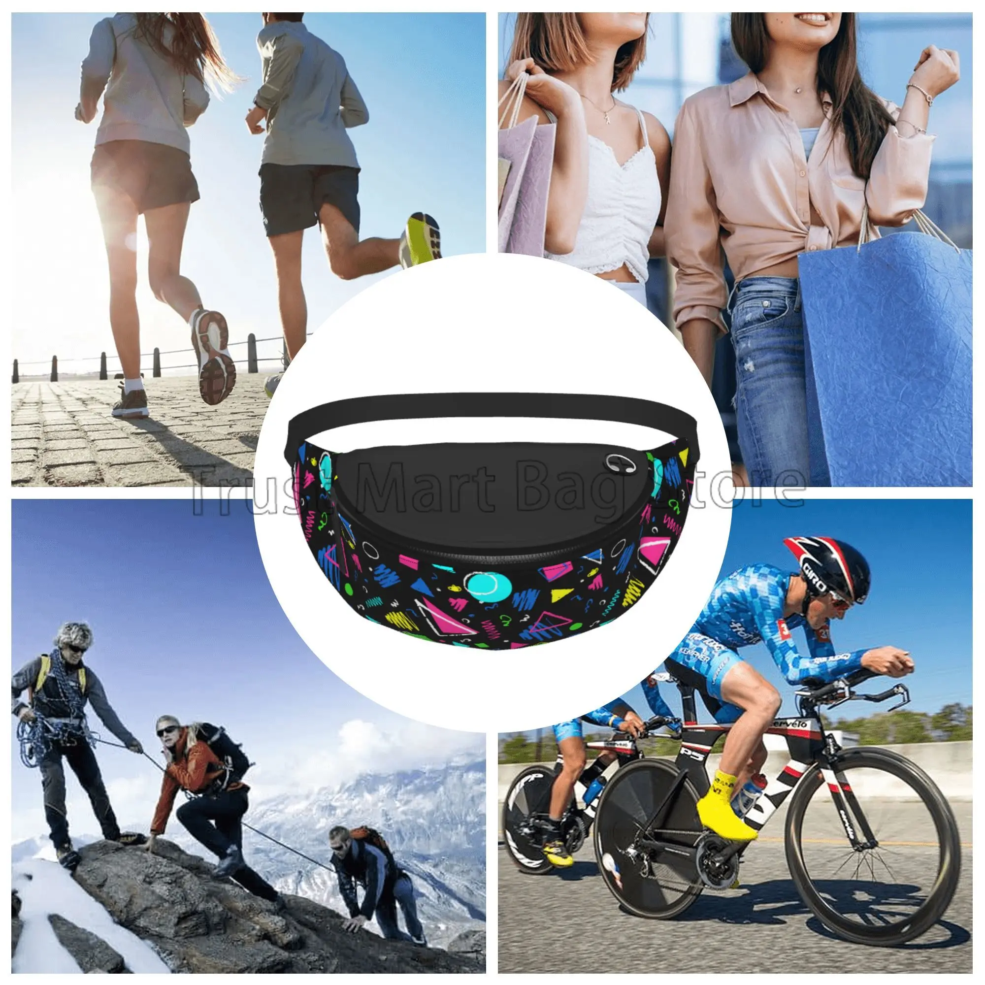 Retro 80s 90s Fanny Pack Waist Packs Unisex Adjustable Casual Waist Bag Vintage Hiking Belt Waist Packs for Travel Cycling