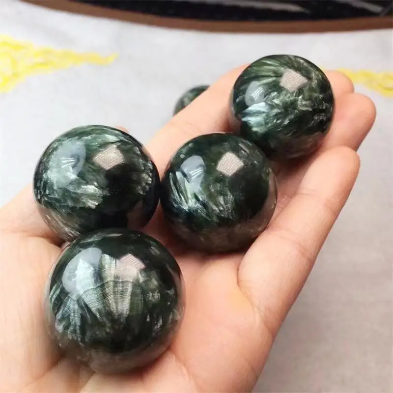 Natural Seraphinite Sphere DIY Pendant Crystal Healing Stone Home Decoration Women Men Fashion Jewelry Gift 27-32MM