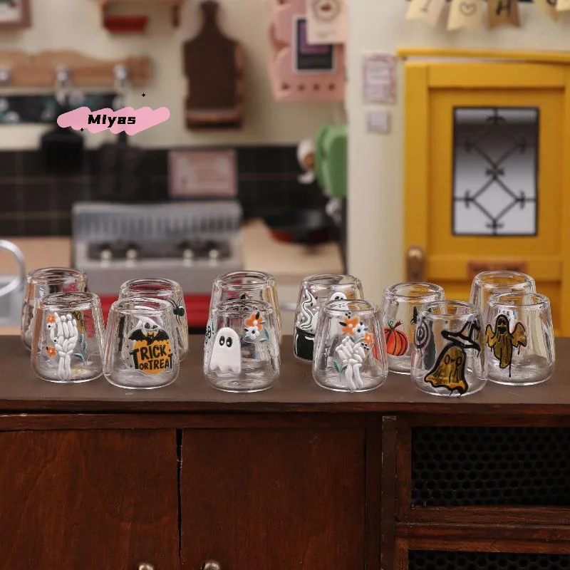 

4 шт., масштаб 1/12, модель прозрачной стеклянной чашки для кукольного домика, мини-украшение кухни, аксессуар для сцены Хэллоуина, имитация стеклянной посуды