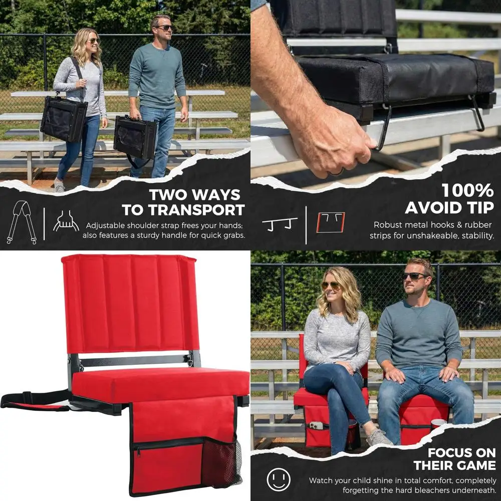 

Красные мягкие сиденья для стадионов с поддержкой спины, комплект из 2 штук, 17Ш x 12Г x 16.5В (дюймы)