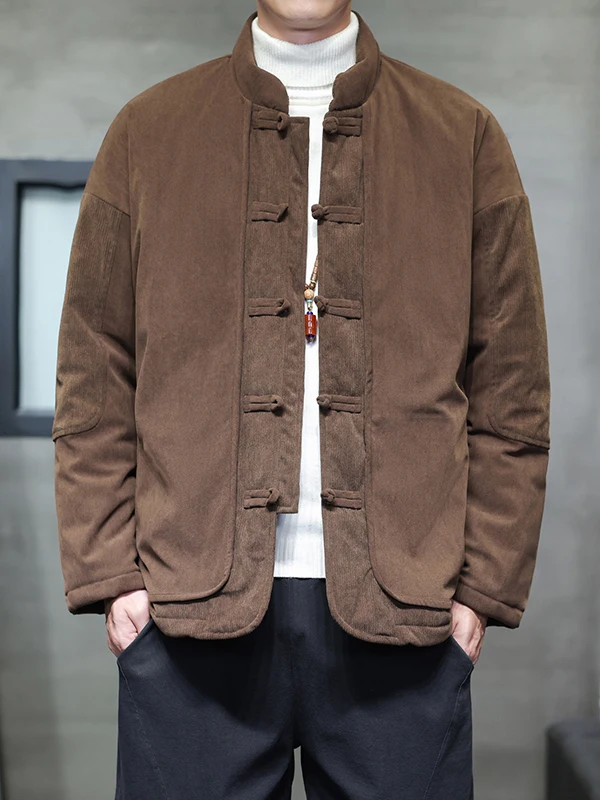 

Men's Winter Cotton Jaet Chinese Sle Buttoned Overcoat Large Size Fat Men's Warm Faion Urban Sle Long Sve Coat