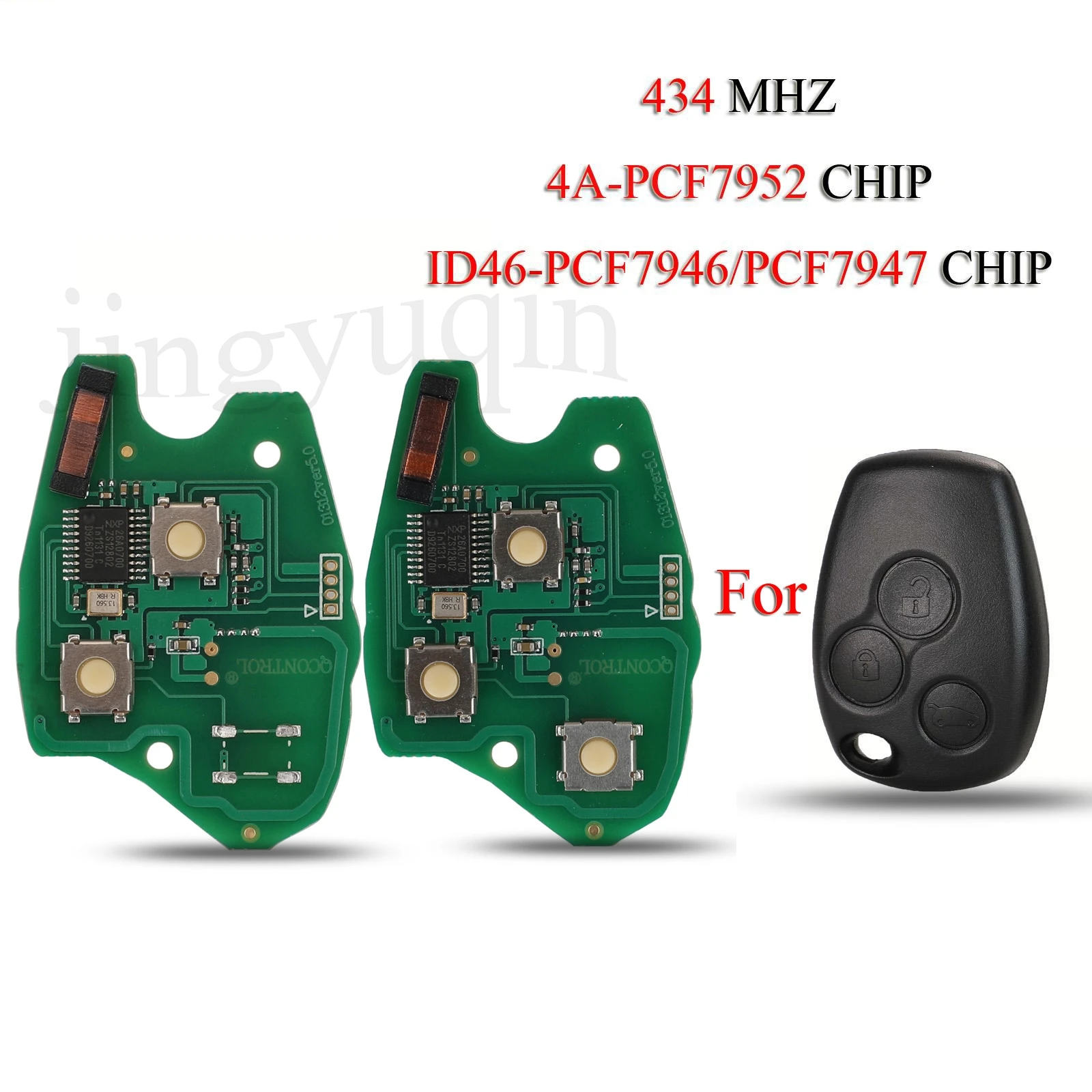 jingyuqin Remote Key Circuit Board For Renault Duster Modus Clio Twingo Logan 2/3Buttons 434MHz 4A-PCF7952 ID46-PCF7946/PCF7947