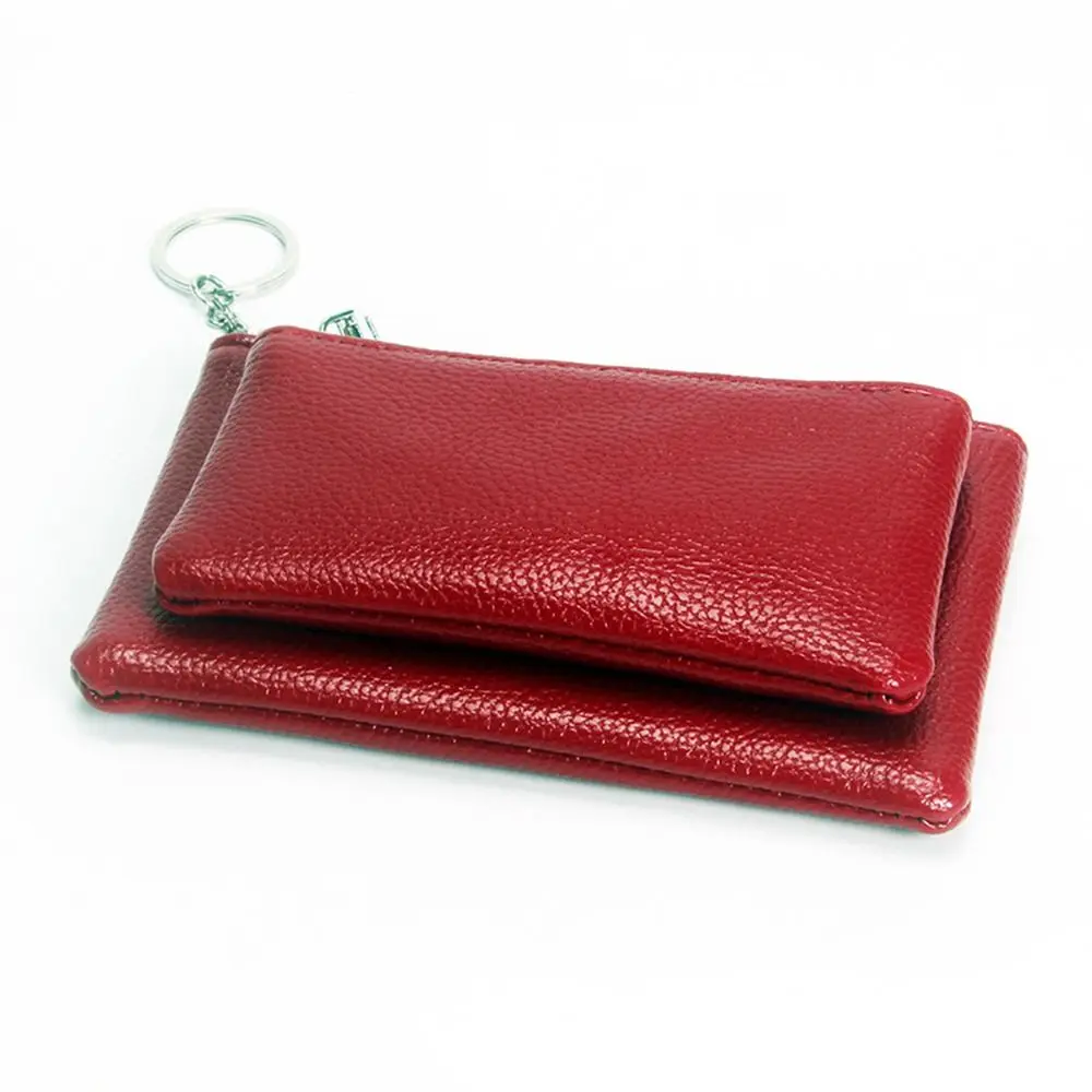 Fashion PU Leather Slim Wallet Zipper Lychee Pattern Credit Card Holder Solid Color Large Capacity Coin Purse