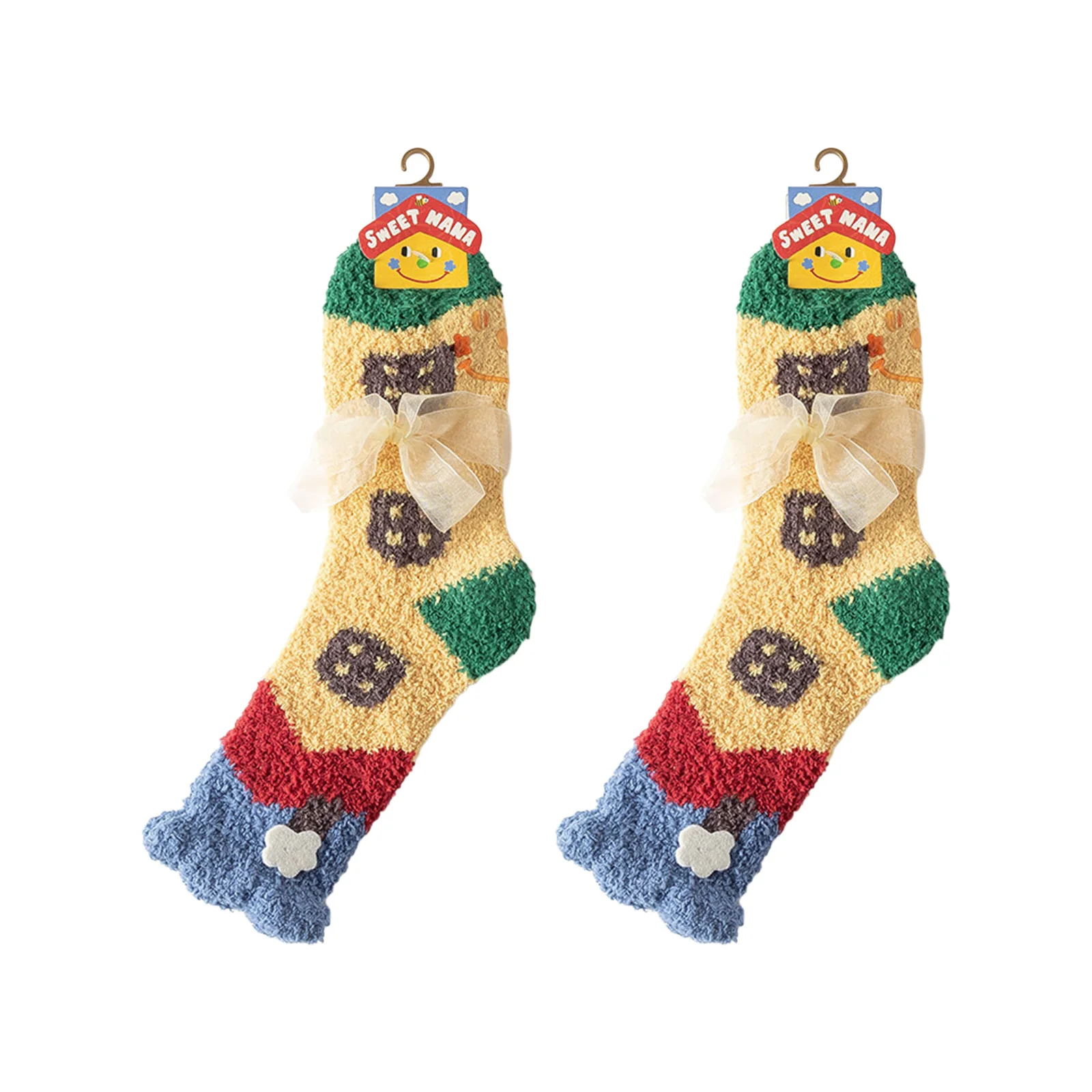 5 pairs of Japanese coral velvet women's socks, yellow-green/pink-blue/yellow-white/pink/purple colors optional