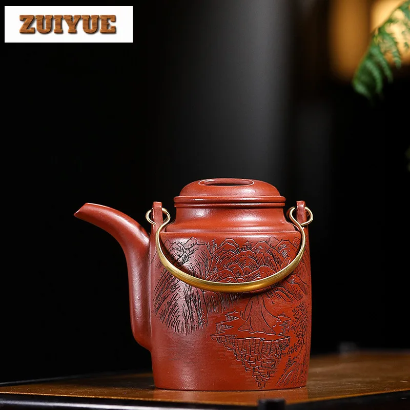 260ml Creative Yixing Purple Clay Teapots Handmade Landscape Cask Pot Raw Ore Dahongpao Mud Kettle With Strainer Zisha Tea Set