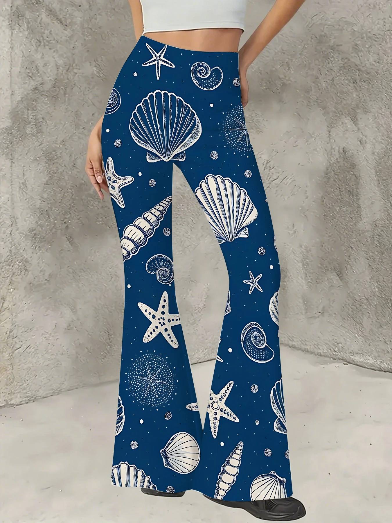 

Plus Size All-Over Print Flare Pants Women Stretchy High Waist Bell Bottom