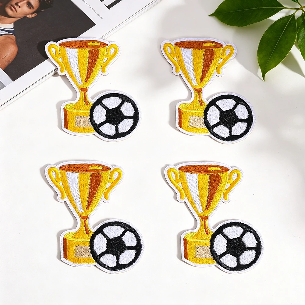 Sporttrophäe Fußball-Stickerei-Aufnäher zum Aufbügeln oder Aufnähen für Sportbekleidung, dekorative Applikationen, Kleidung, Taschen, Dekoration – Detail 3