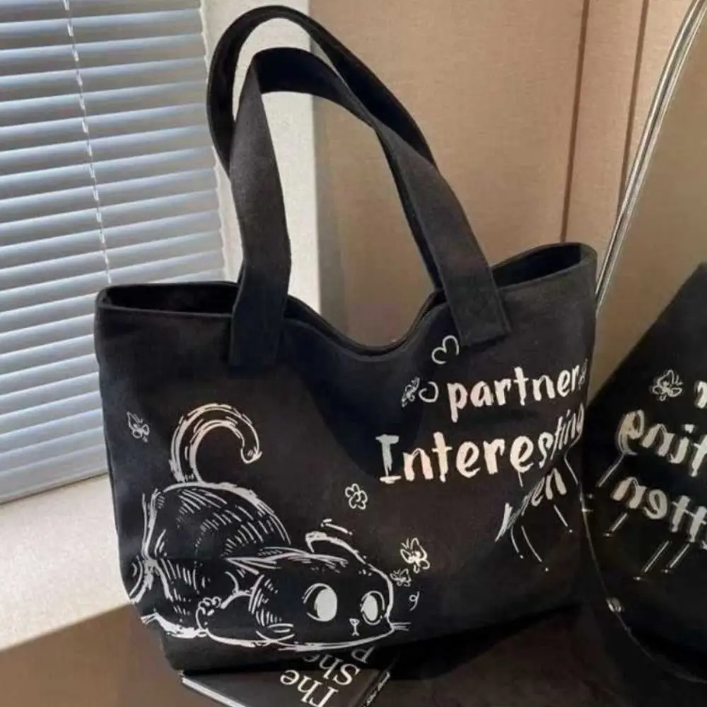 

New Cute Cat Tote Bag Casual Canvas Women's Handbag Large Capaci Commuting Bag Crossbody Bags Girls