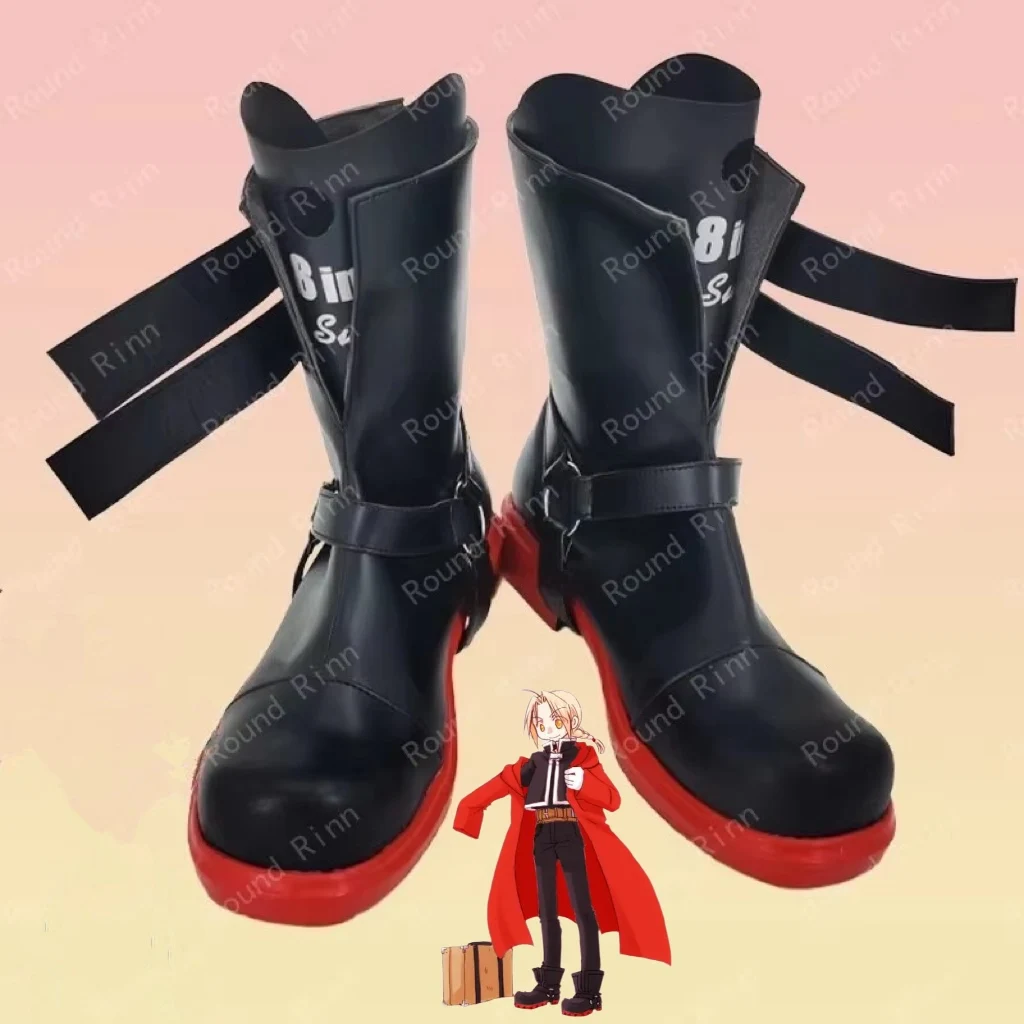 

Fullmetal Alchemist Edward Elric Cosplay Shoes Anime Costume Boots Handmade Faux Leather Boots