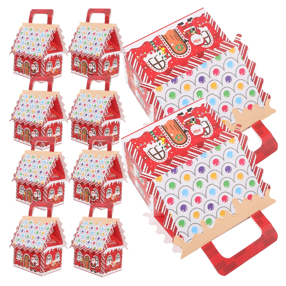 

10pcs Candy Gift Boxes Christmas House Cookies Packaging Elegant Holiday Favor Containers Chocolate Donuts Gingerbread Pastry