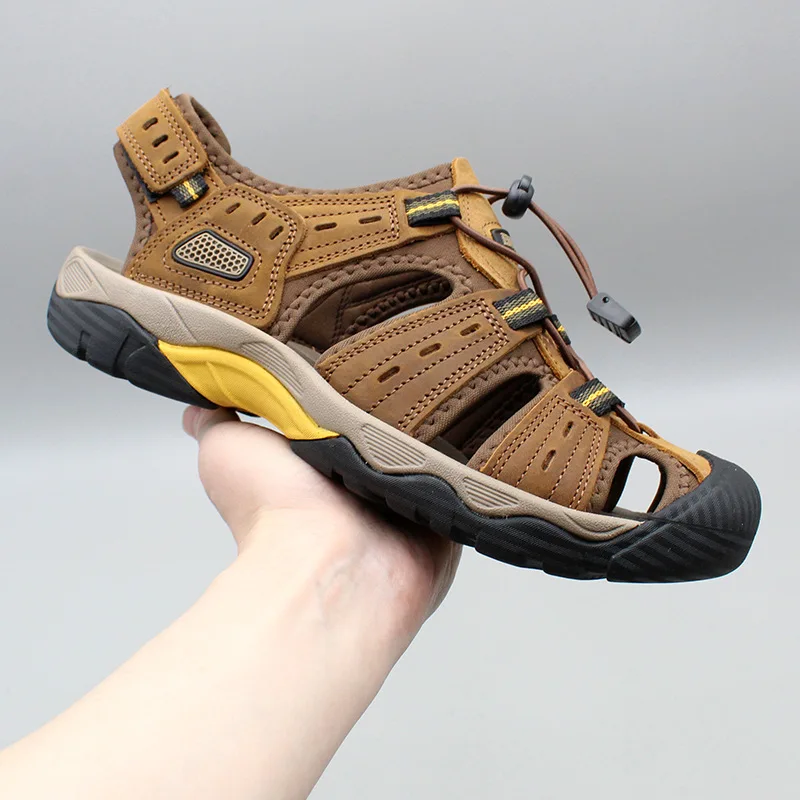 

Men's Sandals Handmade Thick Bottom Rubber Breathable Casual Slip-On Beach Shoes Leather Upgraded Version Size 39-44