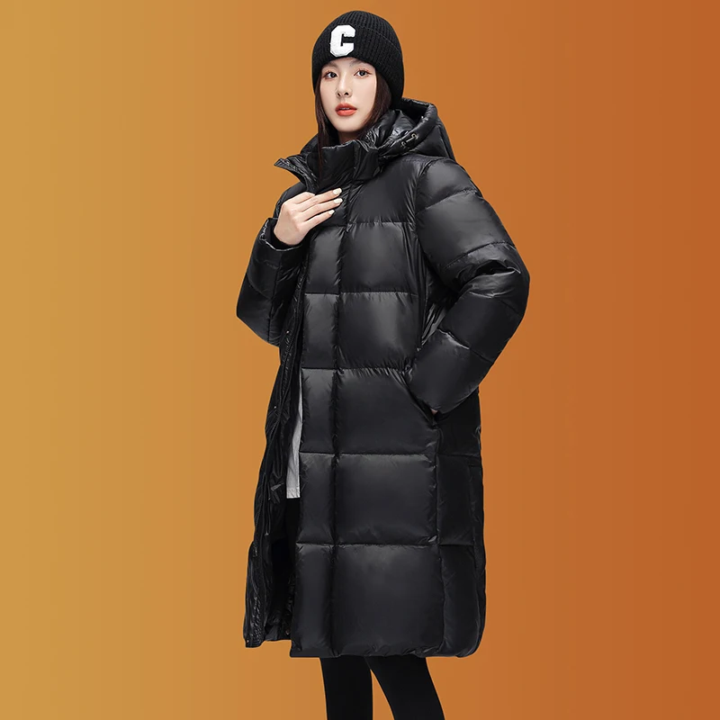 Jaqueta longa com capuz masculina de inverno com calor engrossado e resistência ao frio, jaqueta do mesmo estilo para homens e mulheres