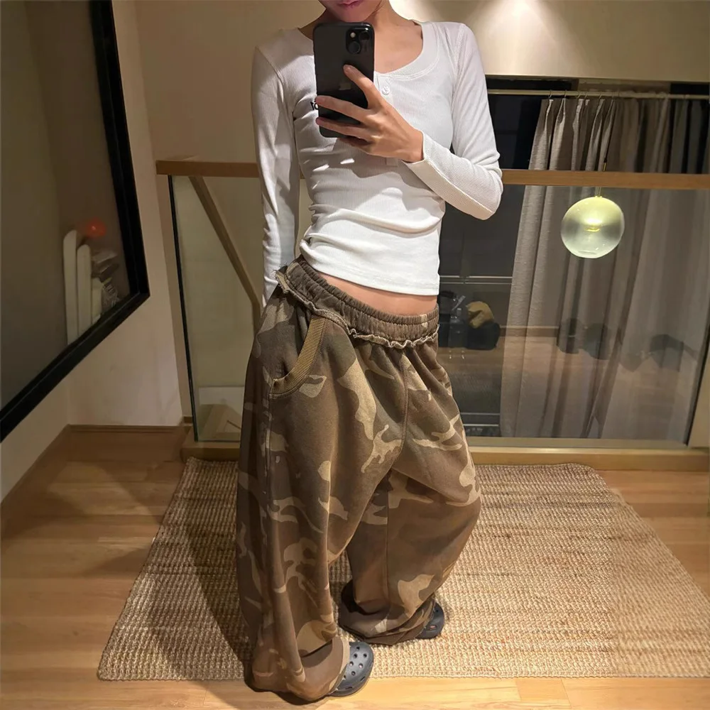 

Camouflage Wide-leg Pants Women's Autumn and Winter New Straight Casual Pants Loose Sweatpants Design Long Pants