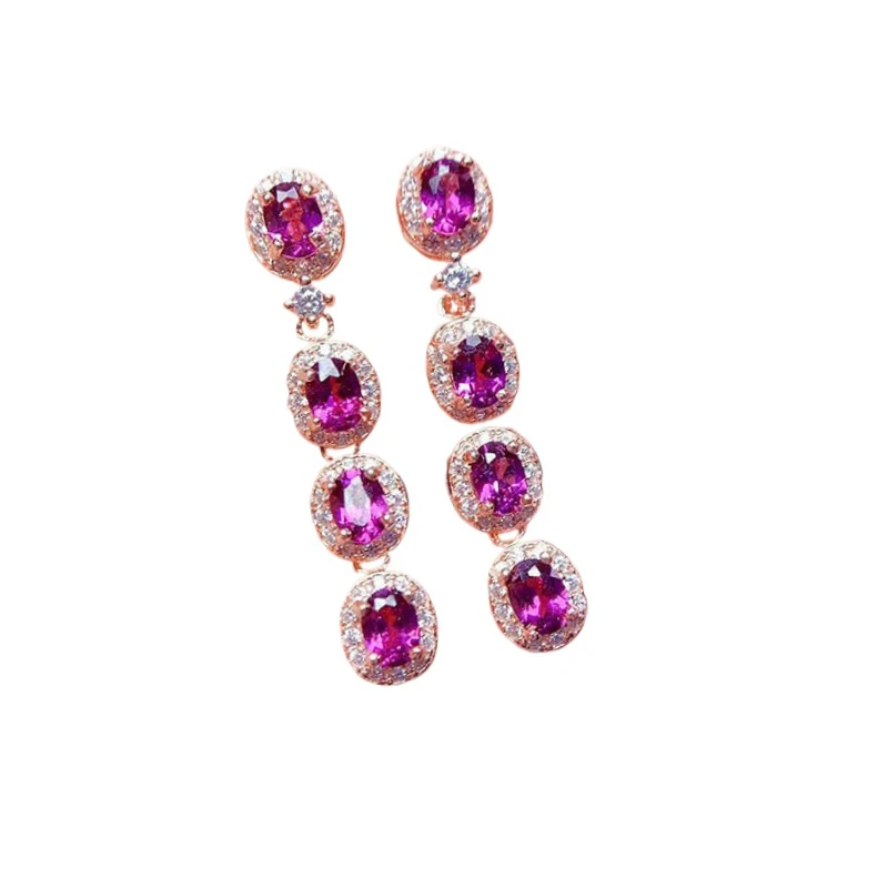 Luxury Light Purple Gem Earrings for Women Creative Inlay Crystal Fashion Simple Long Glossy Drop Earings Engagement Jewelry