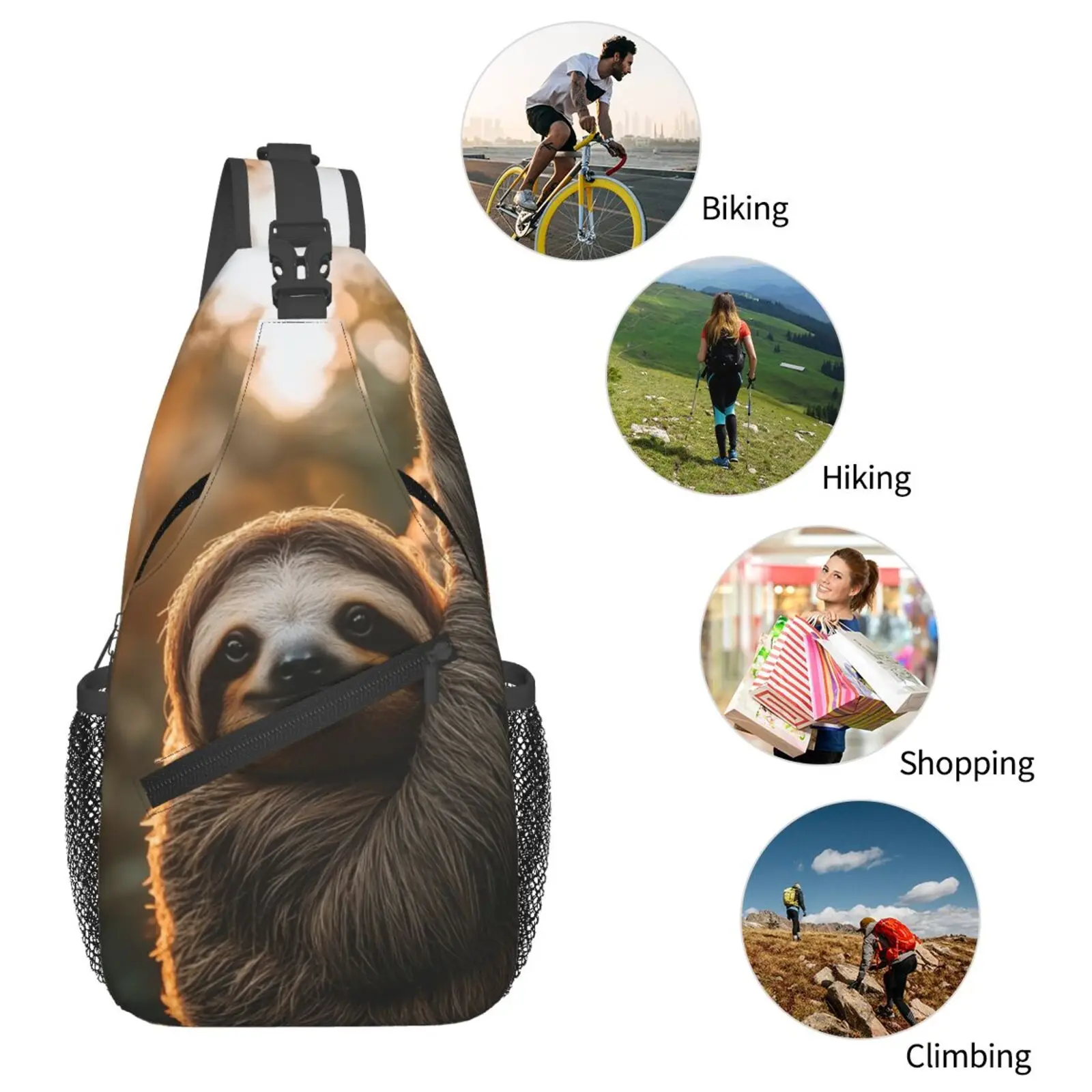 Luiaard afdrukken heren crossbody tas grote borsttas, reizen wandelen sport hardlopen, gepersonaliseerde cadeaus voor verjaardag handtassen