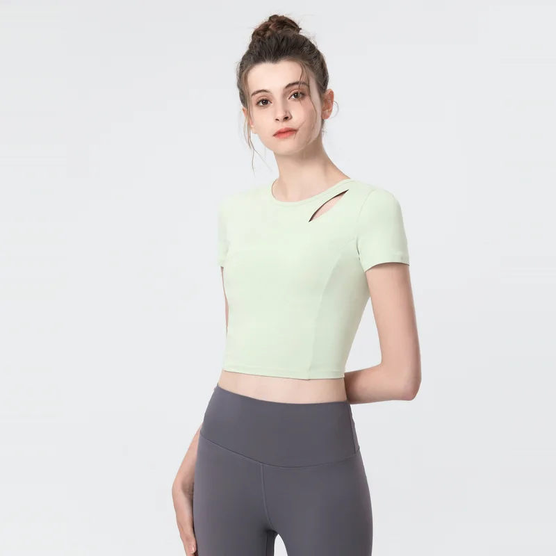 

2022 new sports yoga shirt ladies sexy tight-fitting quick-drying short-sleeved fitness clothes running training T-shirt women