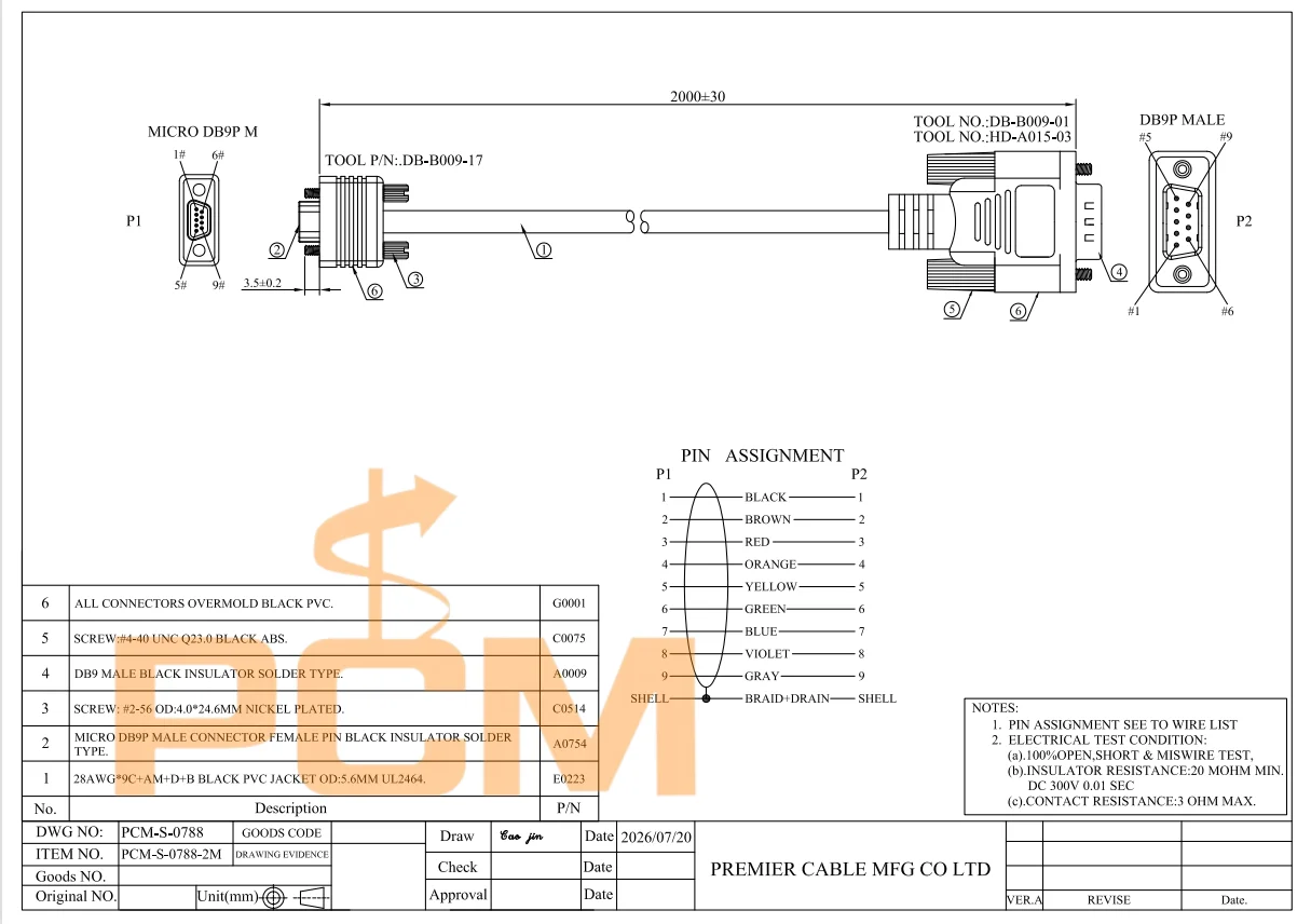 9-poliges Micro-D-CMD-zu-DB9-D-Sub-Kabel, Buchse-zu-Stecker-Verbindung, kompatibel mit der Molex 834219038 Serie für Industrieausrüstung – Detail 3