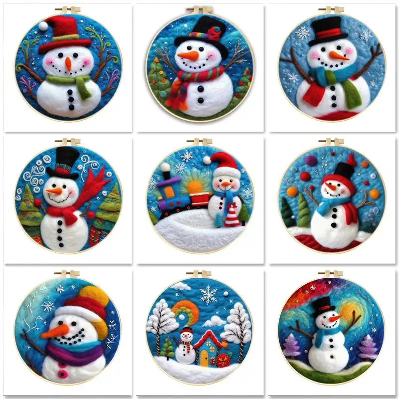 

GATYZTORY 20x20 Frame DIY Wool Felting Painting Kit With Complete Kit Snowman Handmade Needle Wool Painting Picture Gift