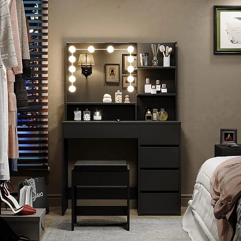 Hot Selling Hollywood Dressing Table with LED Mirror and Drawers Professional Bedroom Furniture