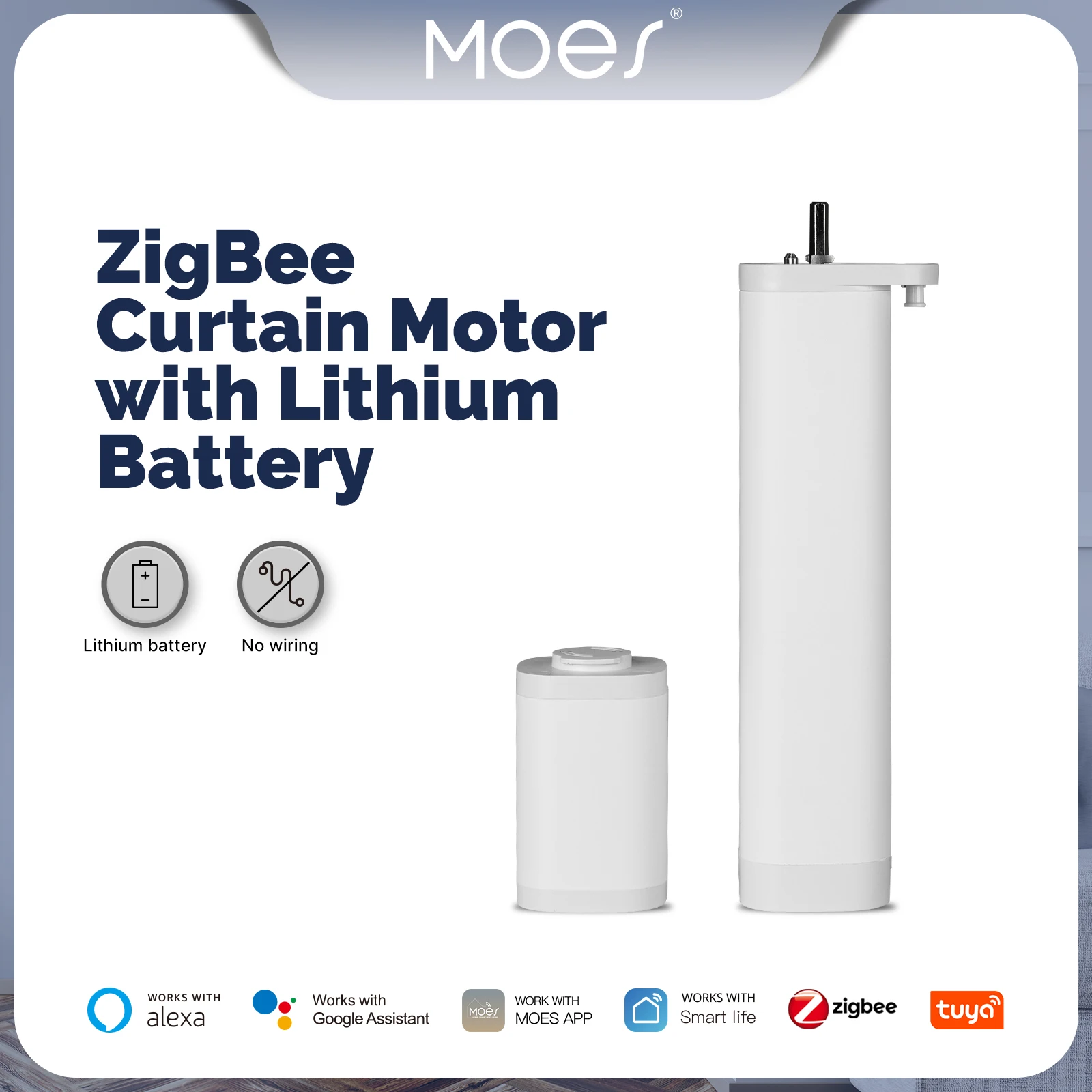 MOES Tuya ZigBee Curtain Motor With Lithium Battery Rechargeable Removable With Remote Control Work With Alexa Google Home