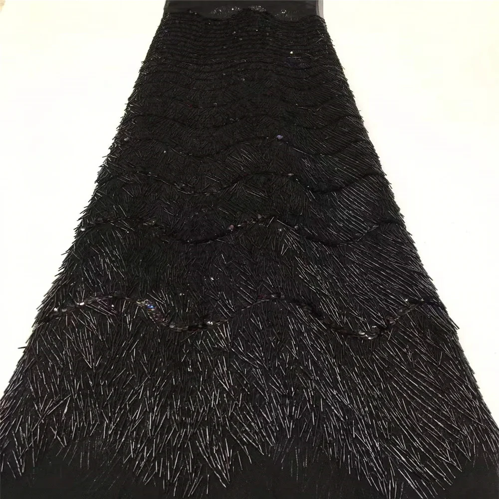 2025 African Sequins Lace Fabric 5 Yards High Quality Tassels French Nigerian Groom Lace Fabric For Sewing Dress Wedding Party