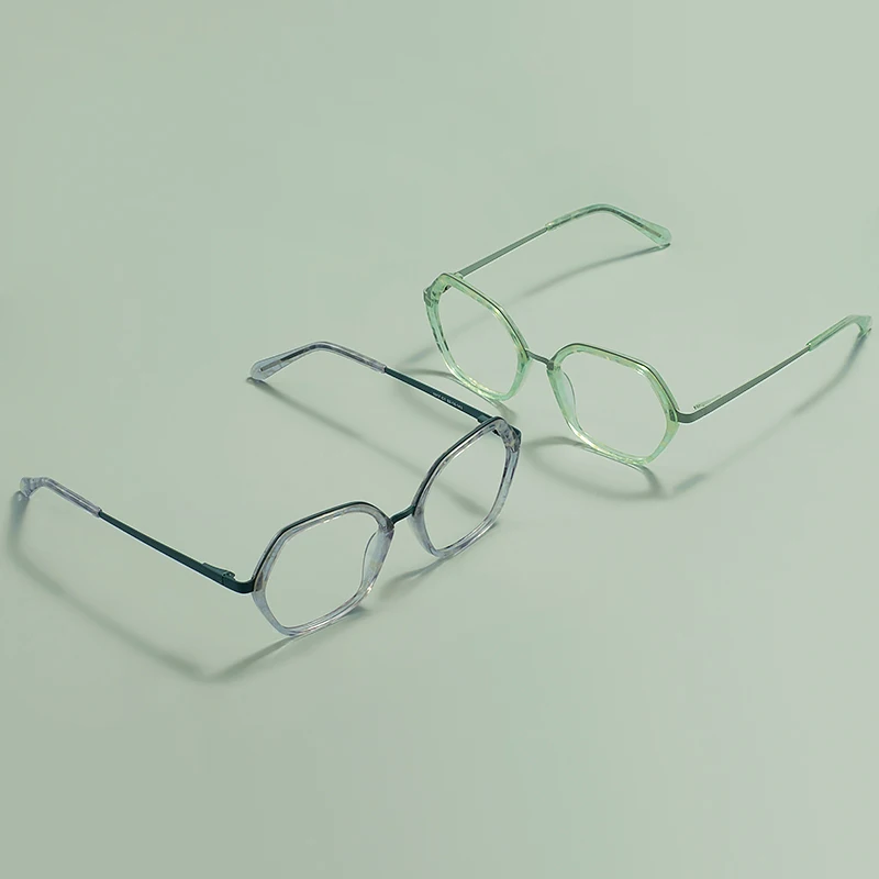 

Hexagon Women Transparent Acetate Glasse Square Full Rim Spring Hinge Spectacles For Prescription Lenses Myopia Reading Lens