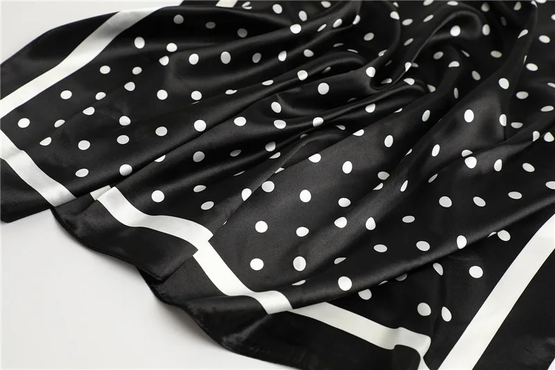 Polka Dot Kopftuch Seide Satin Hals Schal Für Frauen Drucken Hijab Schals Weibliche 90*90 cm Quadratische Tücher und Wraps Schals Für Dame – Detail 3