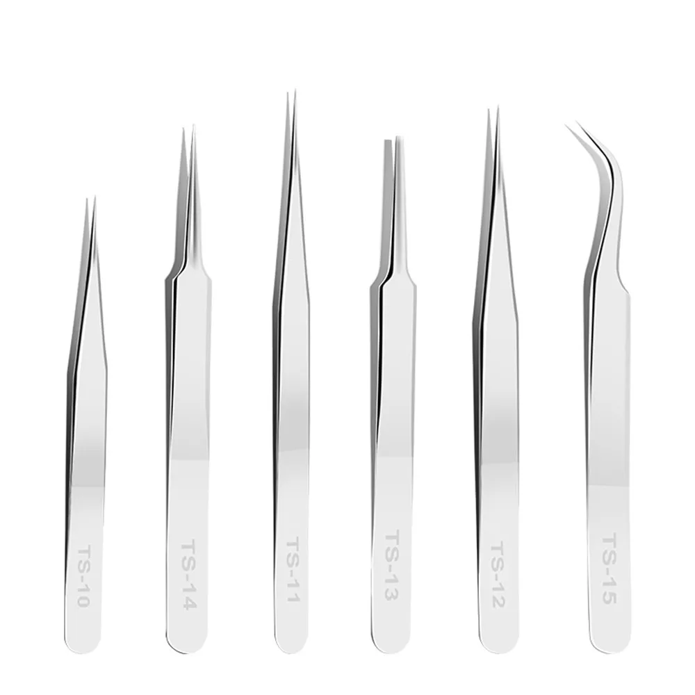 2pc Set Eyelash Extension Anti-Static Tweezers Stainless Steel Curved Straight Professional for 3D Volume Eyelash Extension