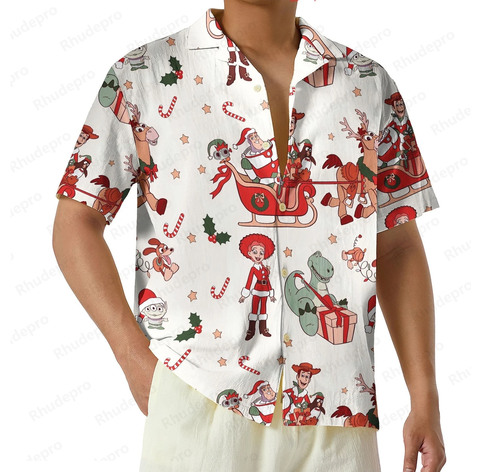 Disney 2025 toy story natal camisa havaiana das mulheres dos homens crianças manga curta botão acima camisa de praia woody e amigos camisa