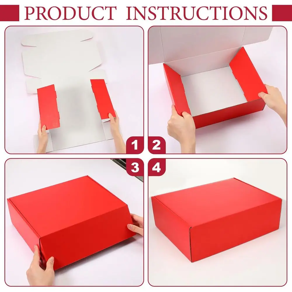 Pacote com 40 Caixas de Papelão Corrugado 12x9x4 Polegadas para Envio, Documentos e Embalagens de Pequenos Negócios (Vermelho)