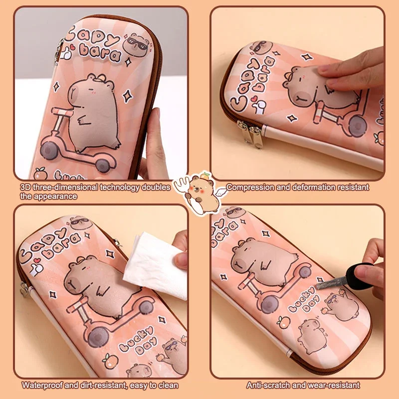 3D Capybara Federmäppchen, sturzfest, wasserdicht, für Schüler, Schulbedarf, großes Fassungsvermögen, multifunktionale Stifttasche, Schreibwaren – Detail 3