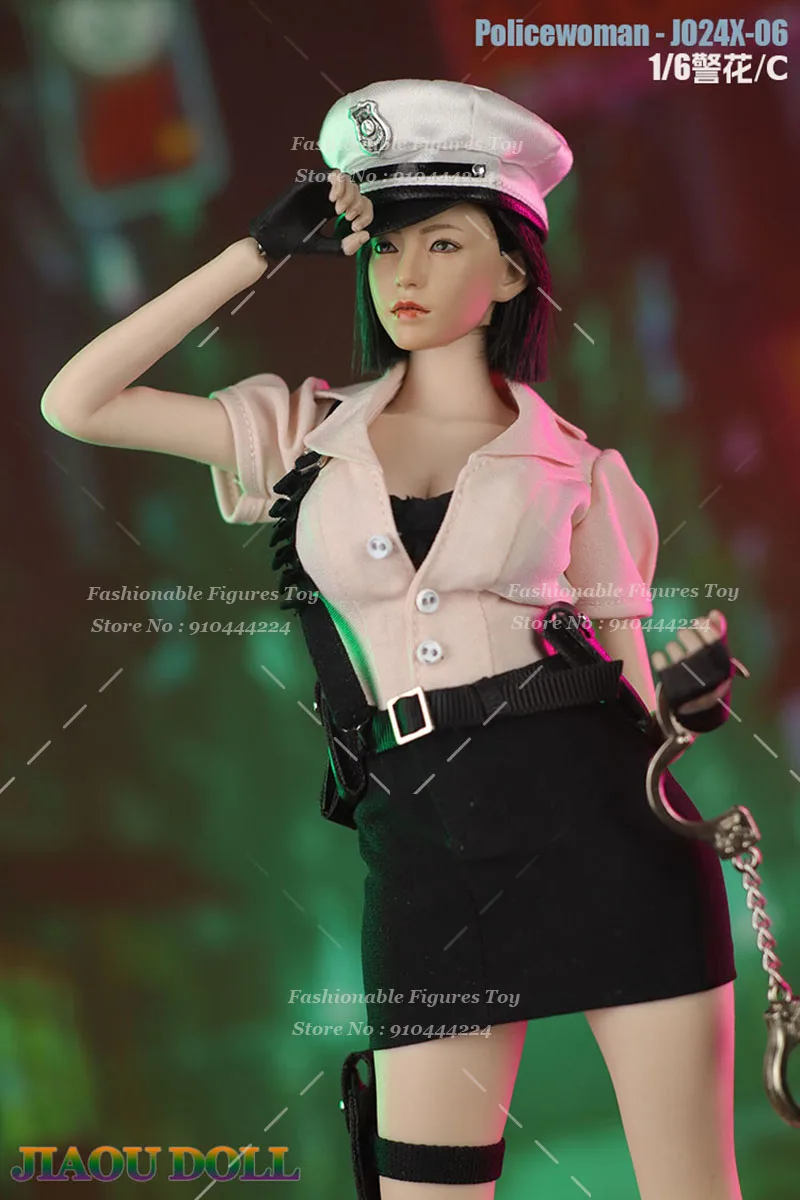 JO24X-06 1/6 Female Soldier Policewoman Uniform With Cap Handcuffs Cop Cosplay Costumes Clothes Set Fit 12'' Action Figure Body