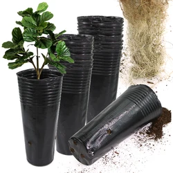 2-size 10-100pcs Tall Round Tree Pots Garden Plants Grow Cultivation Planter with Drainage Holes Plastic Deep Nursery Containers