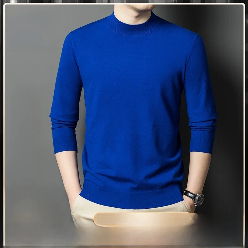 

Pierre Cardin Men's Long Sve Wool Silk T-irt Pure Color Knitted Sweater Casual Warm Breathable Easy Care f High Collar