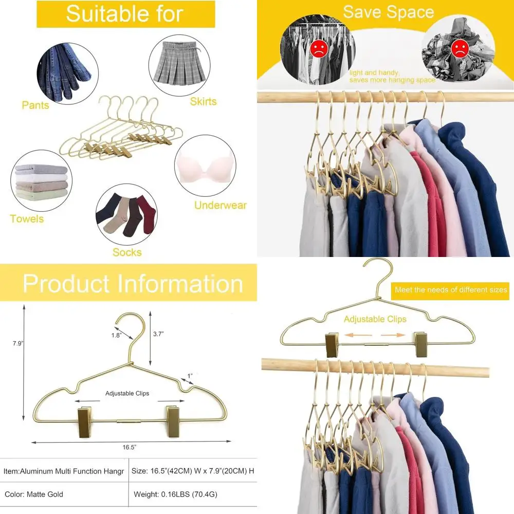 

Сверхмощные матовые золотые металлические вешалки для одежды с нескользящими зажимами для юбок, брюк, брюк — 30-упаковка дисплея и хранения.