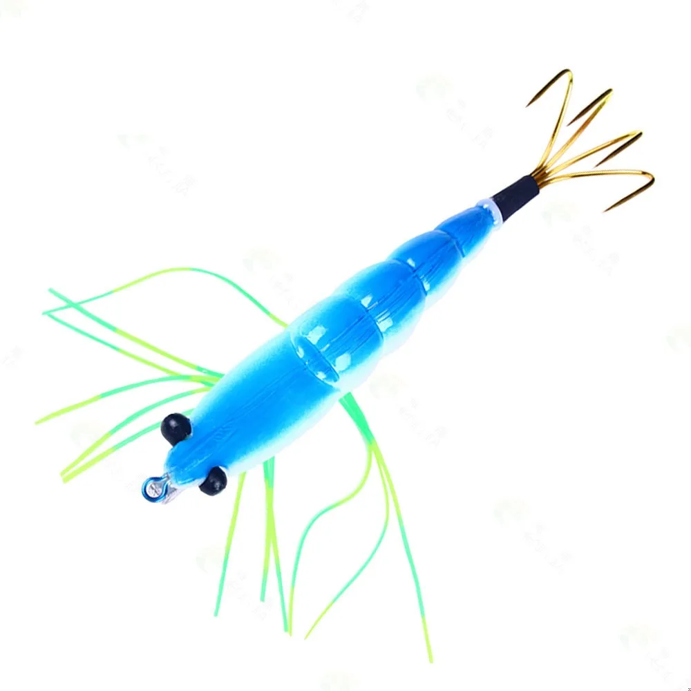 1-12cm 14.3g Luminous Bait Squid Hook Wood Shrimp Lures Soft Jigs Life Like Simulation Silicone Octopus Bait Fishing Tackle