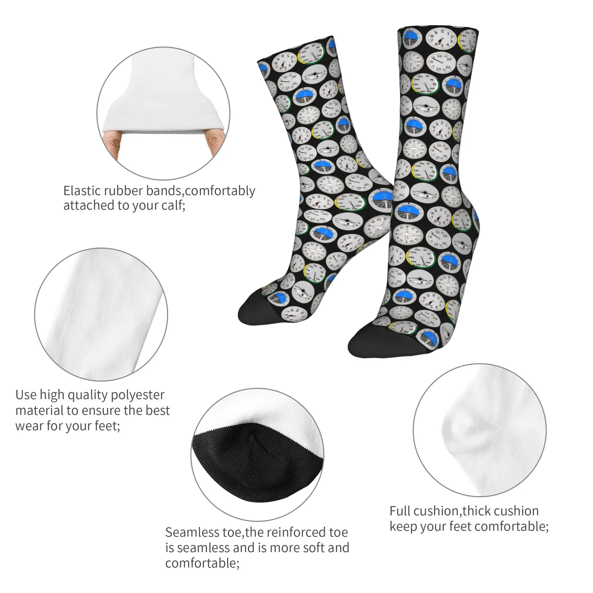 Fashion Male Men Socks Novelty Light Aircraft Dashboard Sock Polyester  High Quality Women's Socks Spring Summer Autumn Winter