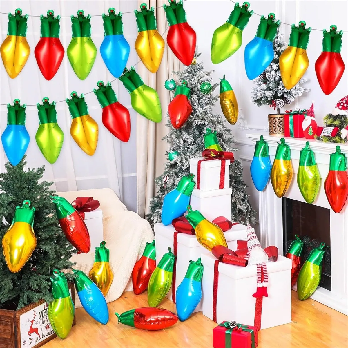 50cm Christmas Themed Colored Light Bulb Aluminum Film Balloon Suitable For Decorating Christmas Party Venues