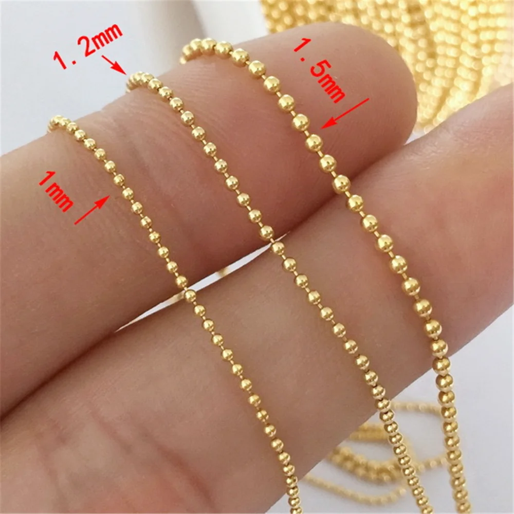 14K Gold Filled Bulk Unfinished Ball Bead Chain 1mm 1.2mm 1.5mm Footage 3.28ft(about 1m)