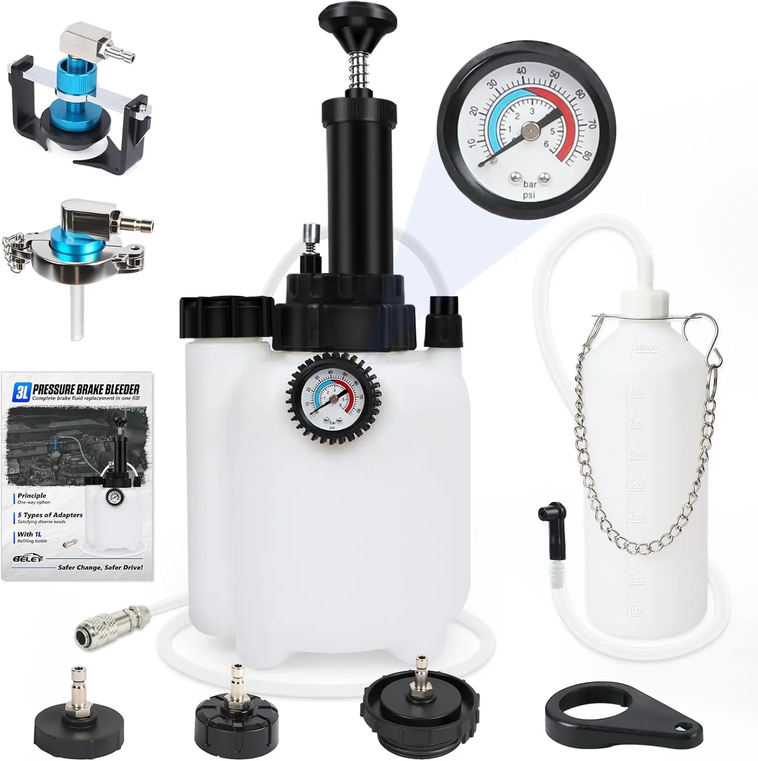 

3L Manual Brake Bleeder Kit with Pump, Adapters & Bottle for Most Vehicles