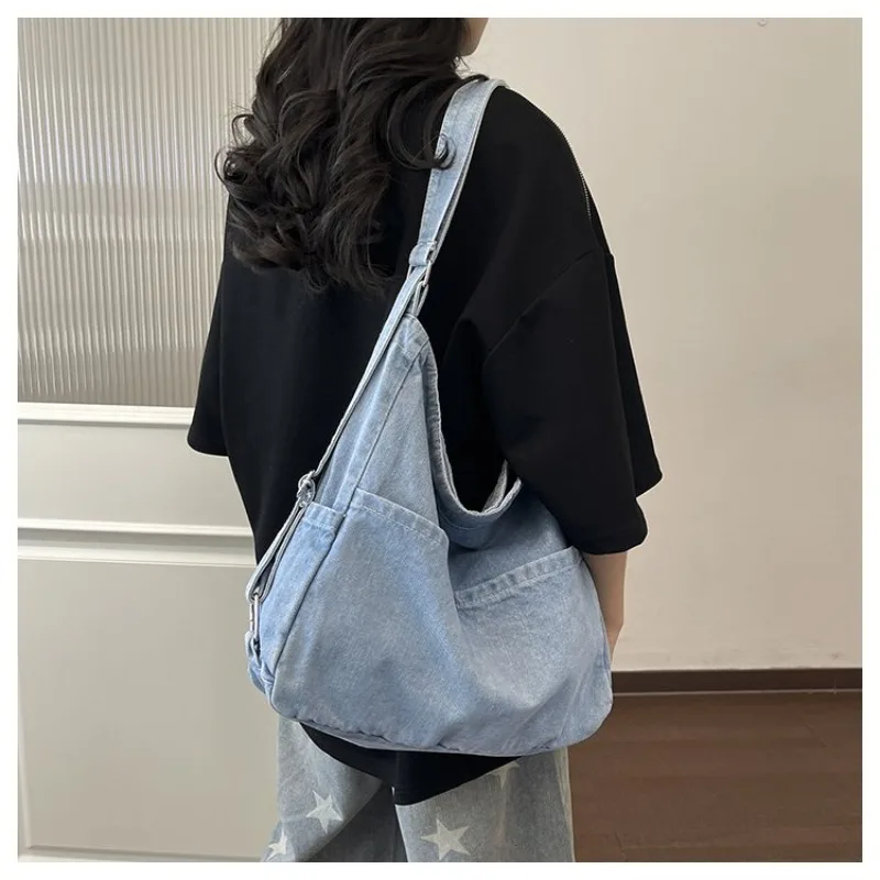 

Women's Light Wash Denim Hobo Shoulder Bag with Adjustable Strap Casual Style for Daily Errands School Commute & Weekend Outings