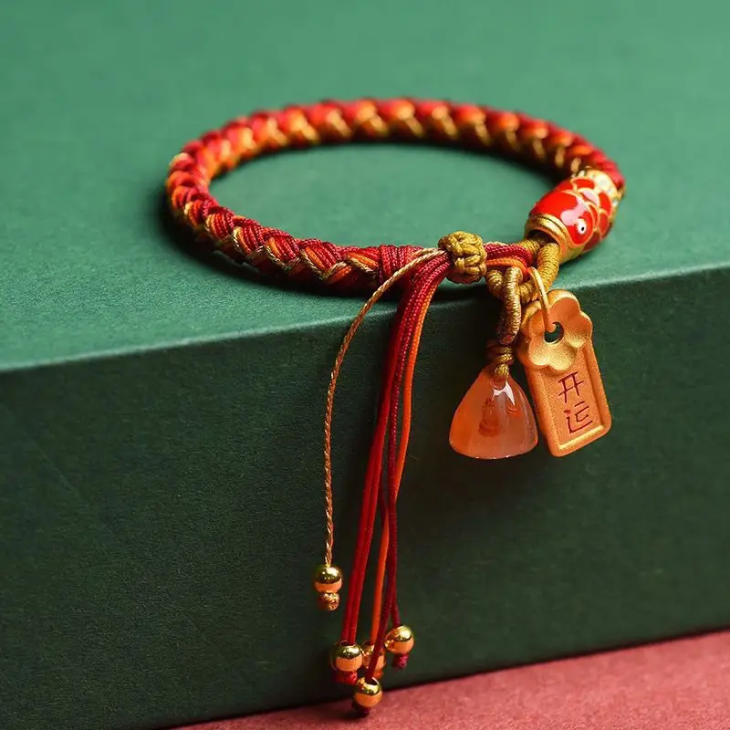 

2026 новый стильный браслет с рыбой кои, счастливая плетеная красная веревка, китайский стиль, вход в колледж, экзамен, успех, фестиваль, подарок
