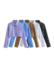 Women Fashion Loose Cropped Shirts Vintage Long Sleeve Front Button Female Blouses Blusas Chic Tops