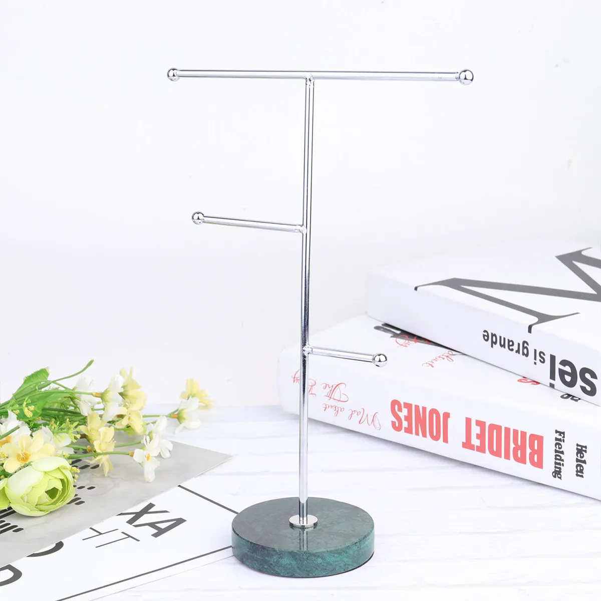 

Подставка для украшений с мраморным основанием, Т-образная железная витрина, мини-органайзер для колец, держатель для серег для дома, магазина, спальни