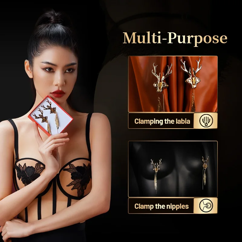 مشابك الحلمة بتصميم قرن الوعل: مشابك BDSM من سبائك الألومنيوم للاستمناء والإناث ولعب الأزواج، ألعاب الإحساس للبالغين