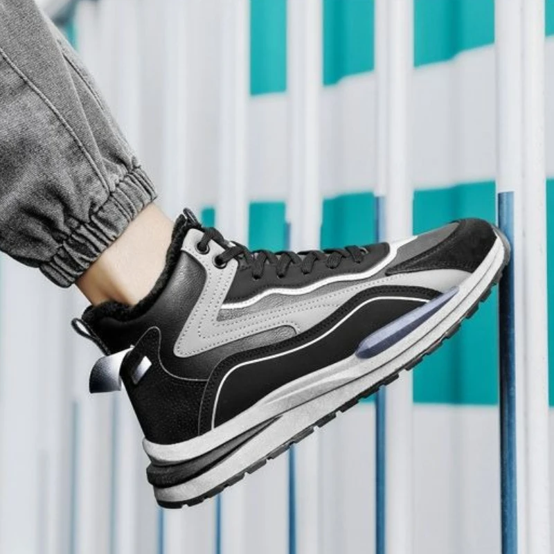 

​ Новое поступление 2025 года, зимняя теплая обувь для папы на толстом каблуке с плюшевой подкладкой, мужская универсальная спортивная нескользящая повседневная обувь с высоким берцем ​