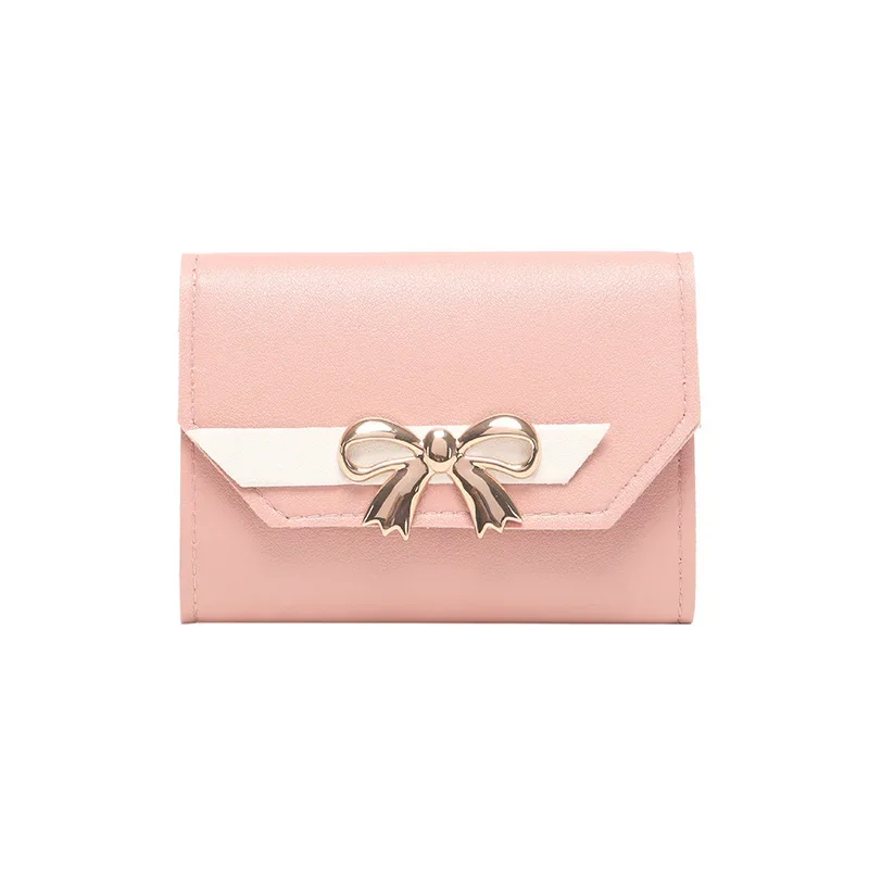 Women Wallet Foldable Portable Ladies Short Coin Purses Fashion Cute Bow Clutch Bag PU Leather Quality Female Card Holder Purse