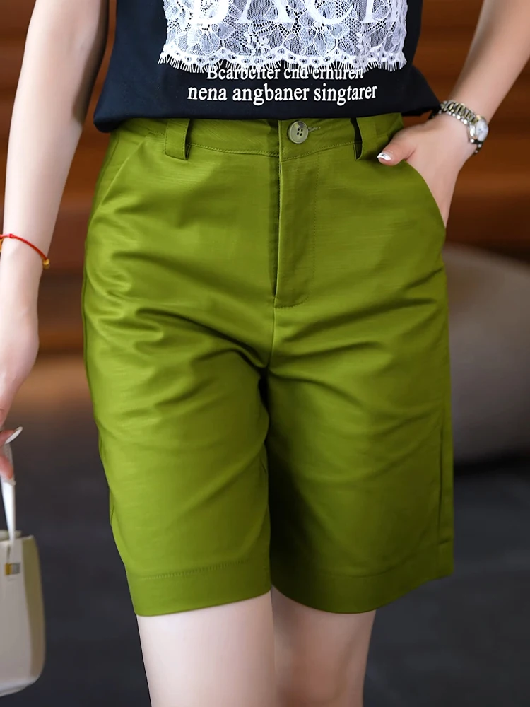 High Waist Straight Leg Casual Pants Women's Summer Thin New Style Suit Shorts Wide Leg Five-Quarter Length Outdoor Wear