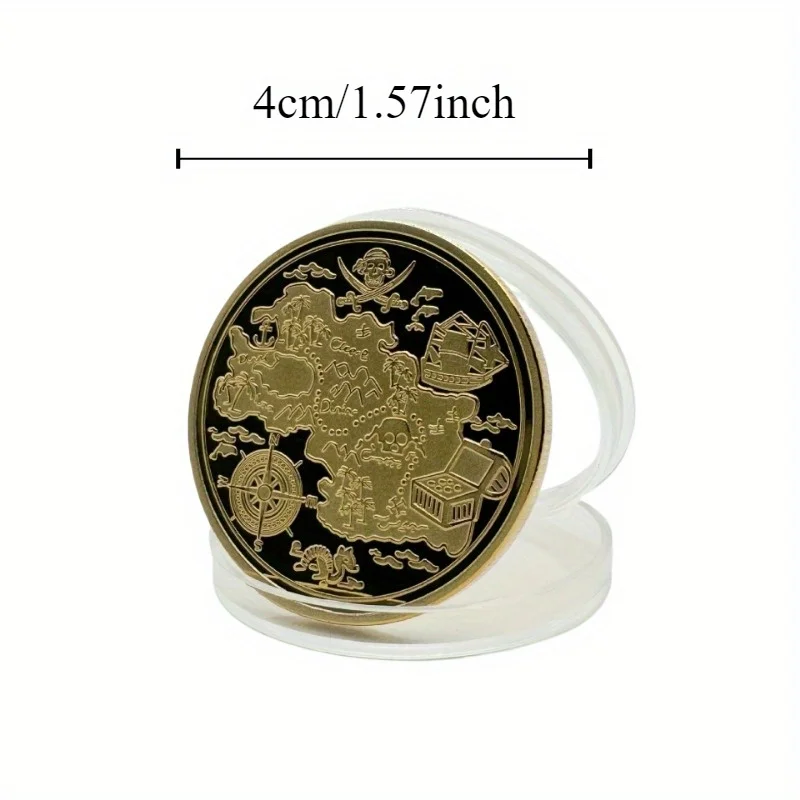 1PC 40mm Gold Skull Pirate Treasure Hunt Map Souvenir Challenge Token, Rewards, Gifts, Decorations, Collectibles