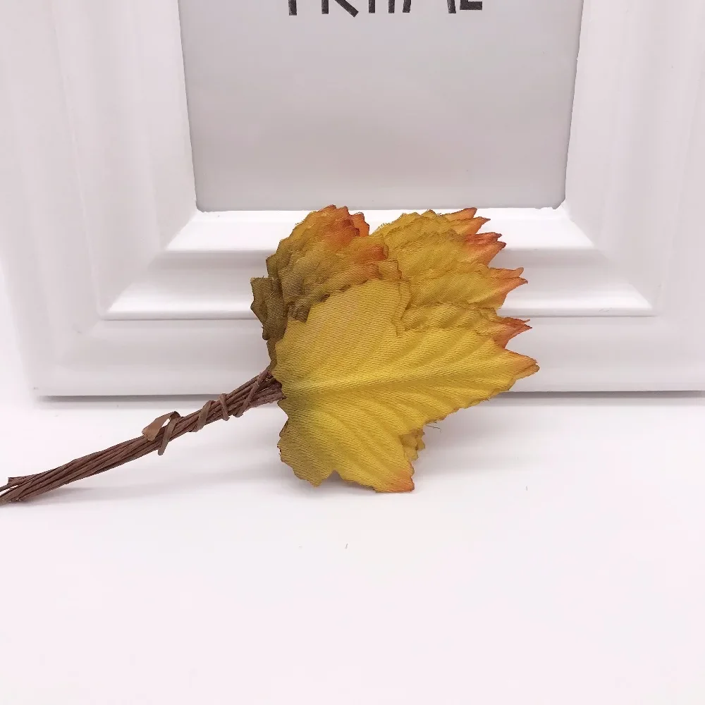 12pcs 4cm Silk Leaf Shaped Handmade Fleurs Scrapbooking Artificial Flower For DIY Wedding Home Decoration Needlework Accessories